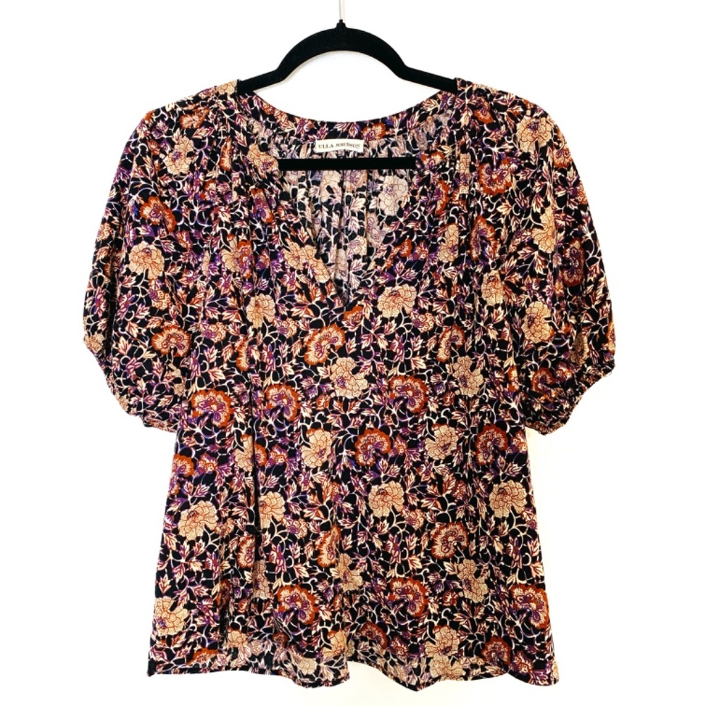 Ulla Johnson Evie Blouse Womens Size 2 Puff-Sleeve Midnight Floral Top Boho